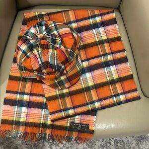 D&Y Orange Plaid Hat and Scarf Set
